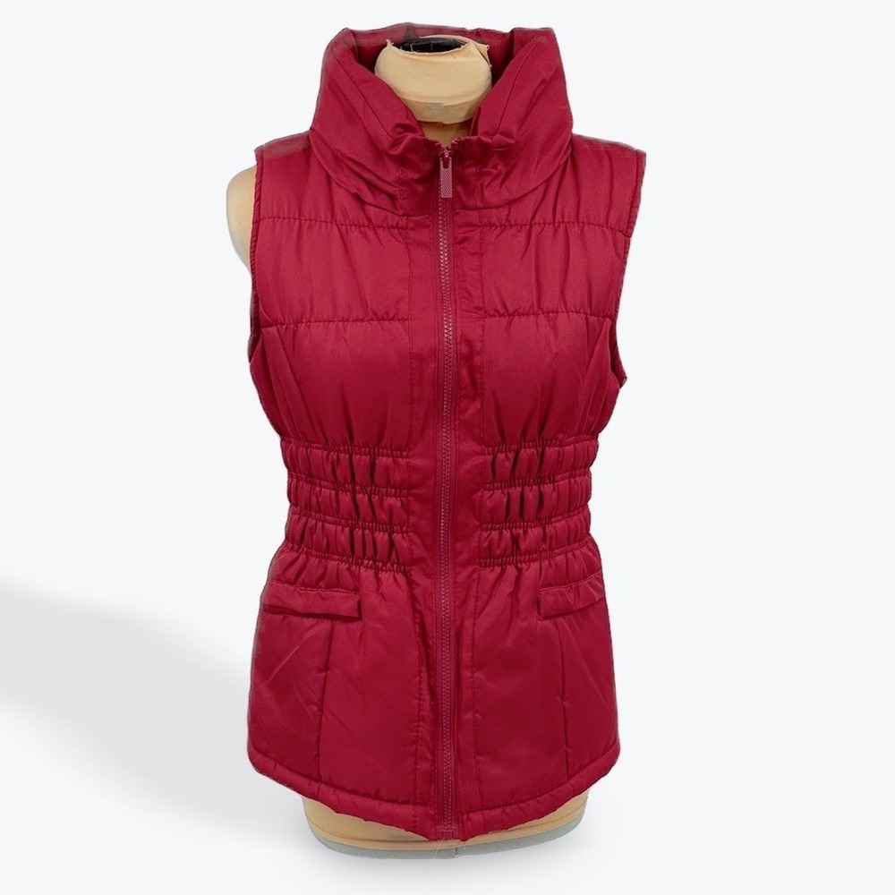 Womens Puffer Vest Mountain Lake Sleeveless Quilted Padded Burgundy Small